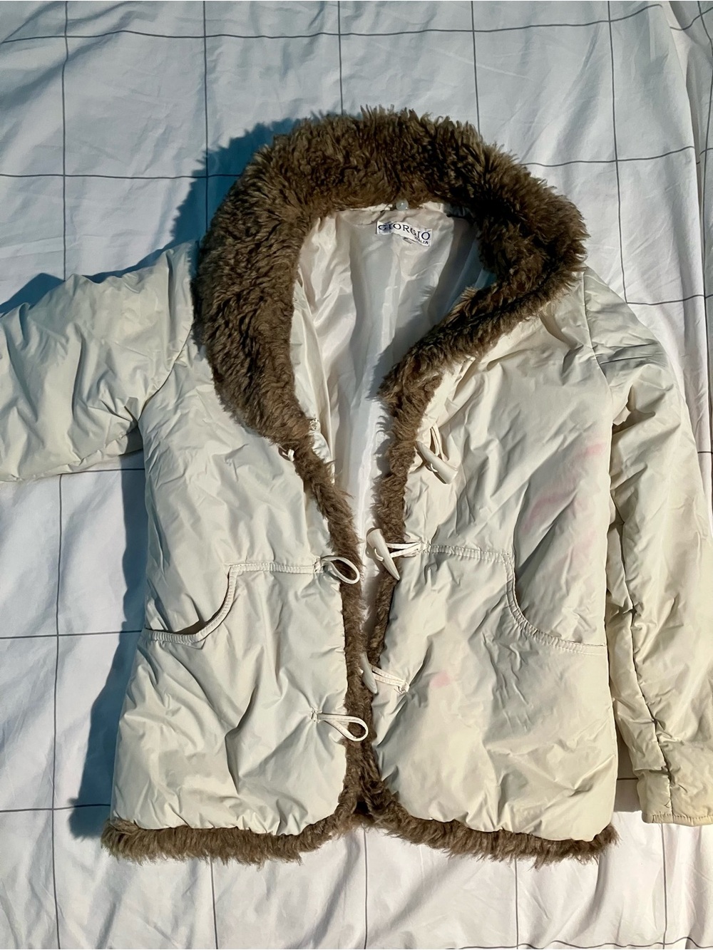 Cream Faux-Fur Trim Puffer Jacket